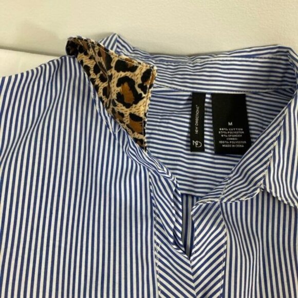 Womens New Directions Striped Leopard Shirt Blue White M - Picture 5 of 9